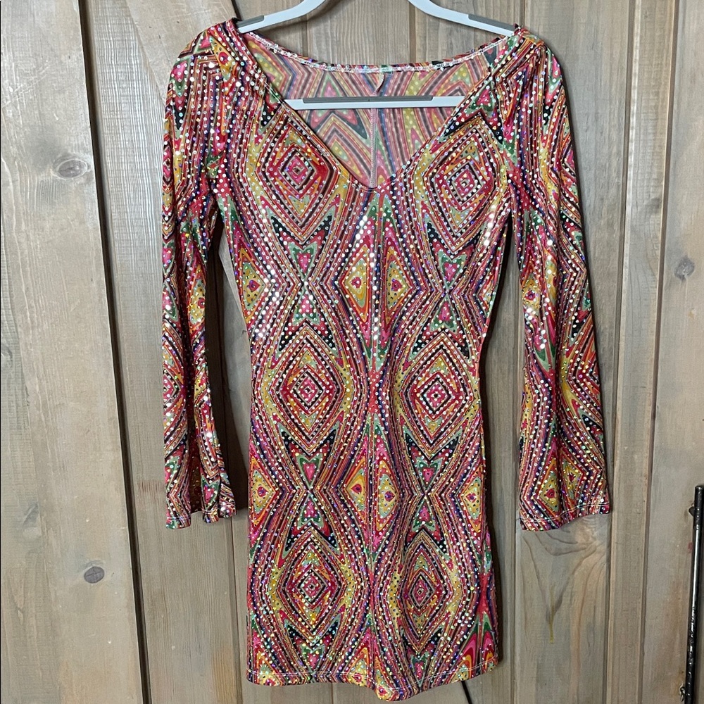 Hippie Costume Vibrant Long Sleeve Mini Dress
